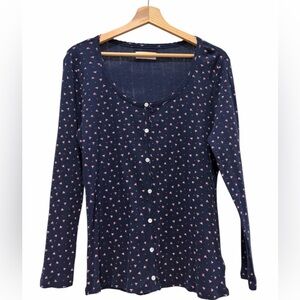 NWT Lucky Brand Dainty Rose Print Faux Button-Down Navy Shirt Large Twee Preppy